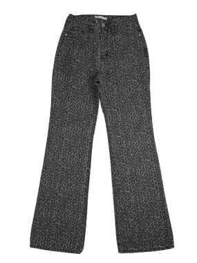 LOLA Leopard Flare Jeans Black Charcoal Size 6 Tall High Rise Statement Denim